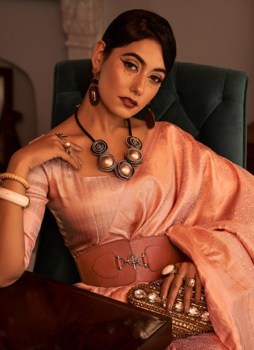 Peach color Kanjivaram Silk Classic Designer Saree with Woven