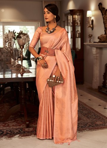 Peach color Kanjivaram Silk Classic Designer Saree with Woven