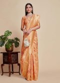 Peach color Kanjivaram Silk Trendy Saree with Woven - 1