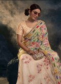 Peach color Net Classic Designer Saree with Embroidered - 1