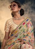 Peach color Net Classic Designer Saree with Embroidered - 2