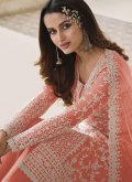 Peach color Net Salwar Suit with Embroidered - 1
