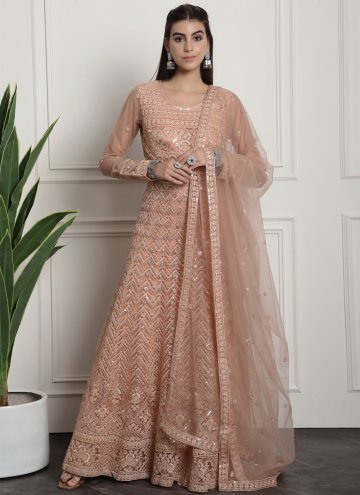 Peach color Net Trendy Salwar Kameez with Embroidered