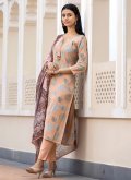 Peach color Sequins Work Silk Salwar Suit - 2