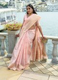 Peach color Silk Designer Saree with Woven - 3