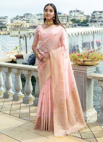 Peach color Silk Designer Saree with Woven