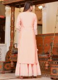 Peach color Silk Readymade Style with Embroidered - 1