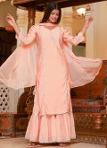 Peach color Silk Readymade Style with Embroidered - 3