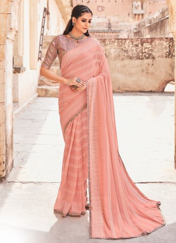 Peach color Weight Less Contemporary Saree with Wo