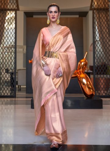 Peach color Woven Silk Designer Saree