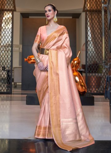 Peach color Woven Silk Designer Saree