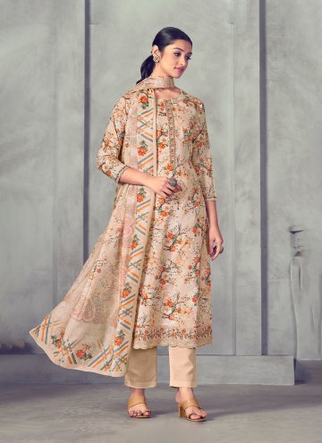 Peach Cotton  Digital Print Salwar Suit for Ceremo