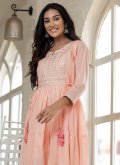 Peach Cotton  Embroidered Designer Gown for Ceremonial - 1