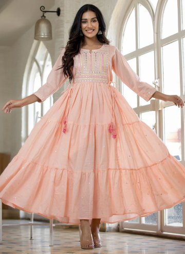Peach Cotton  Embroidered Designer Gown for Ceremonial