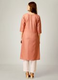 Peach Cotton  Embroidered Party Wear Kurti for Casual - 2