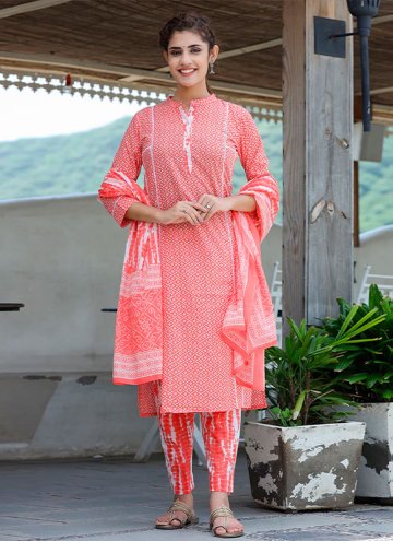 Peach Cotton  Printed Salwar Suit for Ceremonial