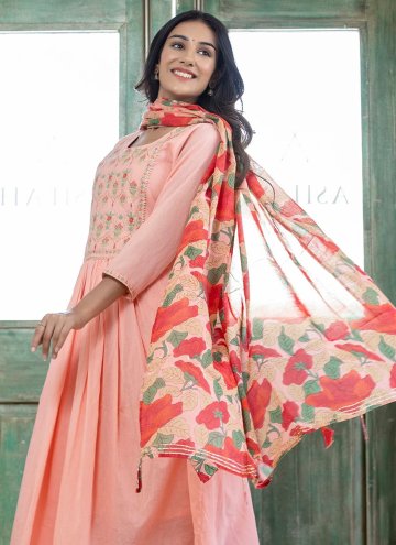 Peach Cotton  Printed Salwar Suit for Engagement