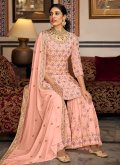 Peach Faux Georgette Embroidered Salwar Suit - 1