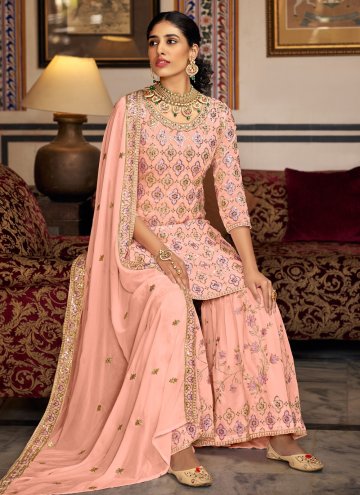 Peach Faux Georgette Embroidered Salwar Suit