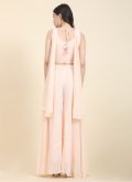 Peach Georgette Embroidered Palazzo Suit for Ceremonial - 2
