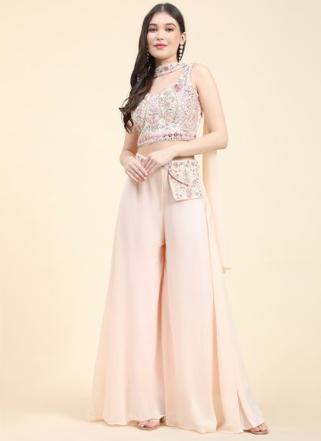 Peach Georgette Embroidered Palazzo Suit for Ceremonial