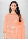 Peach Georgette Embroidered Trendy Salwar Suit for Casual - 1