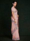 Peach Georgette Lucknowi Work Designer Saree for Ceremonial - 2