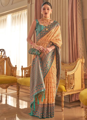 Peach Handloom Silk Woven Contemporary Saree for Ceremonial