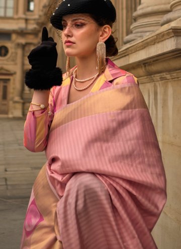 Peach Handloom Silk Woven Contemporary Saree for Ceremonial