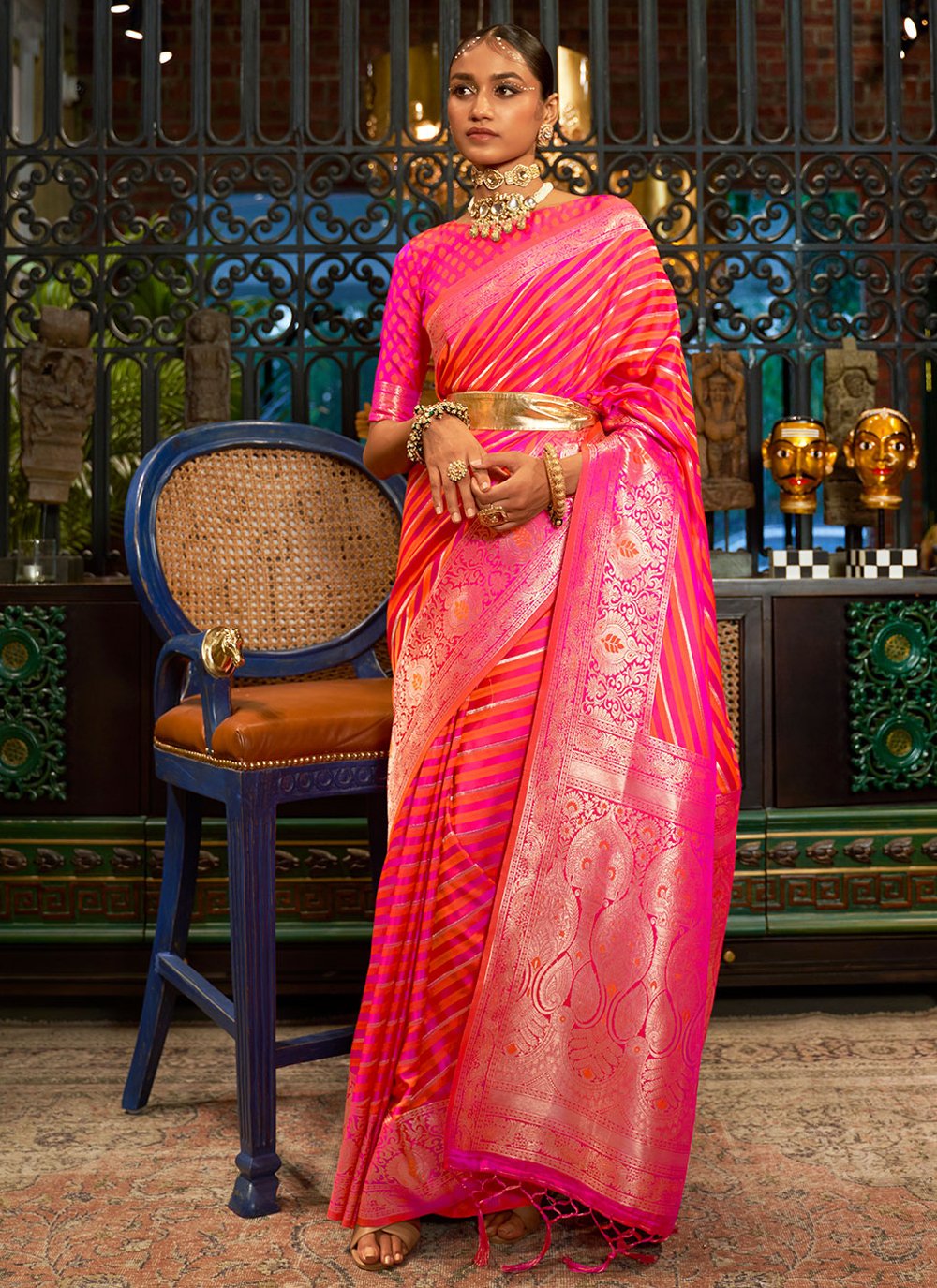 Engagement Wear Ethnic Silk Saree | Shaadi Sagaai Marriage Party Dress