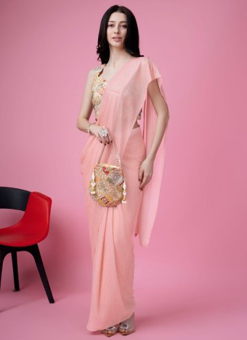Peach Imported Embroidered Classic Designer Saree for Ceremonial