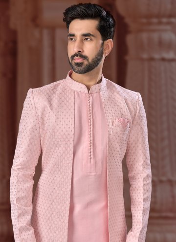 Peach Jacquard Embroidered Indo Western Sherwani for Ceremonial