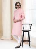 Peach Kurta Pyjama in Cotton  with Fancy work - 1