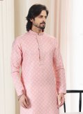 Peach Kurta Pyjama in Cotton  with Fancy work - 3