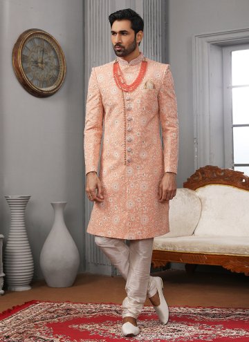 Peach Lucknowi Embroidered Sherwani for Ceremonial