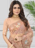 Peach Net Embroidered Classic Designer Saree for Engagement - 1