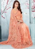 Peach Net Embroidered Designer Traditional Saree for Ceremonial - 1