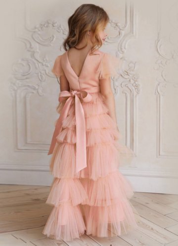 Peach Net Fancy work Designer Gown