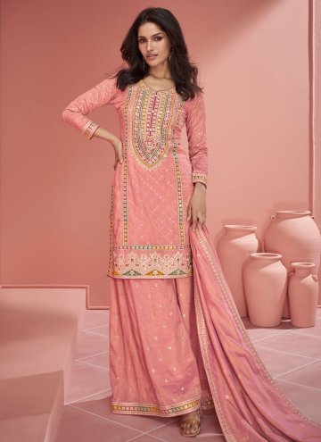 Peach Organza Embroidered Salwar Suit for Ceremonial