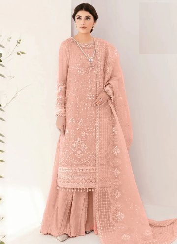 Peach Organza Embroidered Salwar Suit for Ceremonial