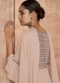 Peach Palazzo Suit in Georgette with Embroidered - 3