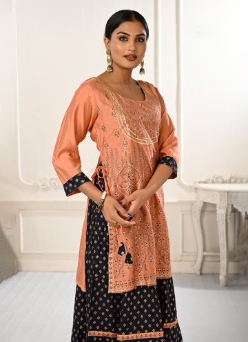 Peach Party Wear Kurti in Cotton  with Embroidered