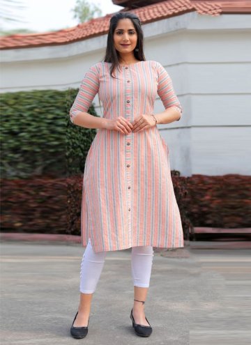 Peach Party Wear Kurti in Cotton  with Strips Prin