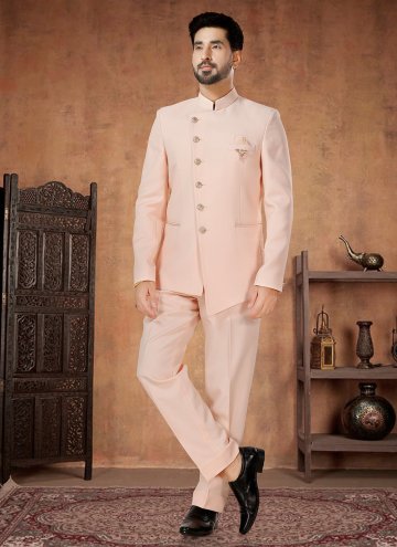 Peach Rayon Buttons Jodhpuri Suit