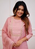 Peach Rayon Embroidered Trendy Salwar Kameez for Casual - 1