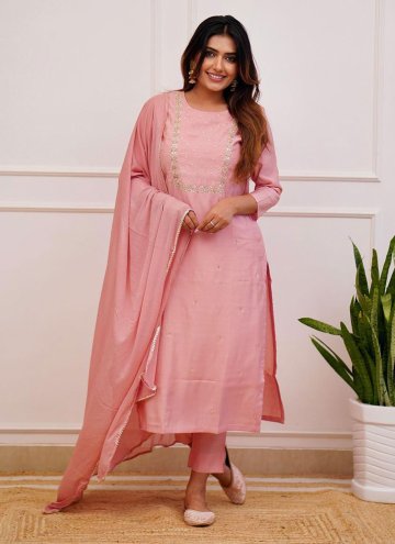 Peach Rayon Embroidered Trendy Salwar Kameez for C