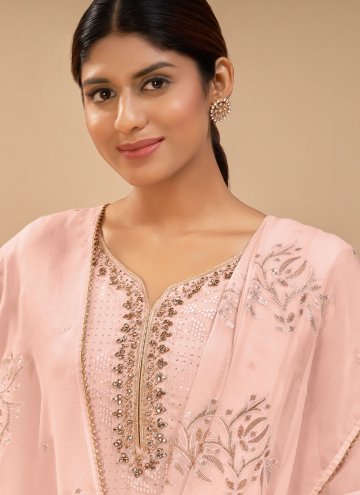 Peach Salwar Suit in Georgette with Embroidered