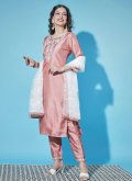 Peach Salwar Suit in Silk Blend with Embroidered - 1