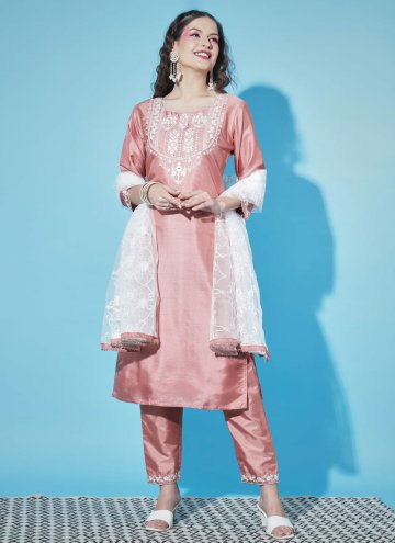 Peach Salwar Suit in Silk Blend with Embroidered