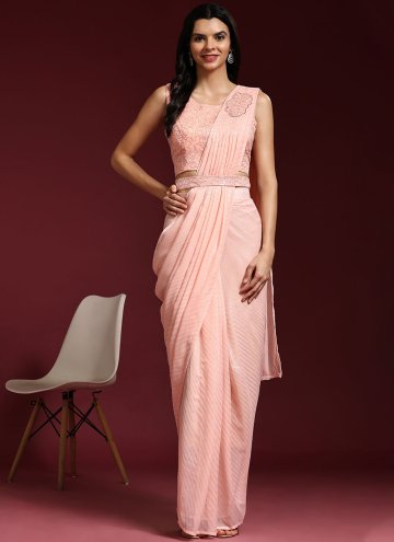 Peach Shimmer Embroidered Contemporary Saree for C